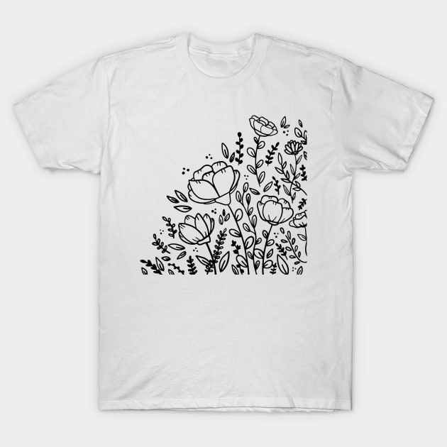 Black and white floral drawing T-Shirt by bigmomentsdesign